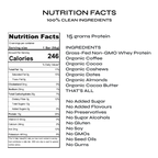 Nutrition facts label for Thats All protein bar with ingredients listed for Coffee