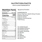 Nutrition facts label for Thats All protein bar with ingredients listed for Peanut