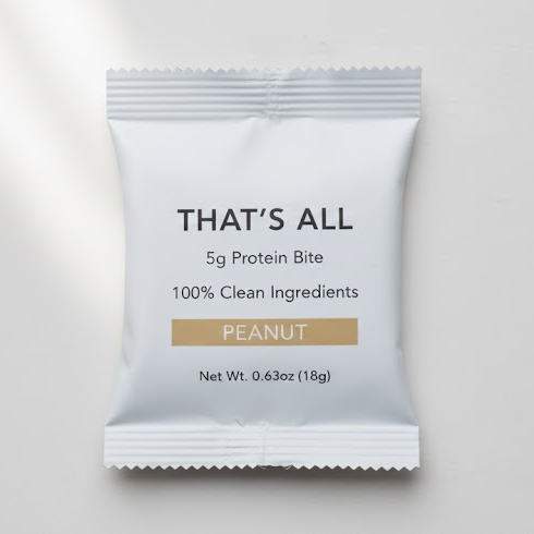 Peanut Protein bite package labeled 'THAT'S ALL' on a light gray background